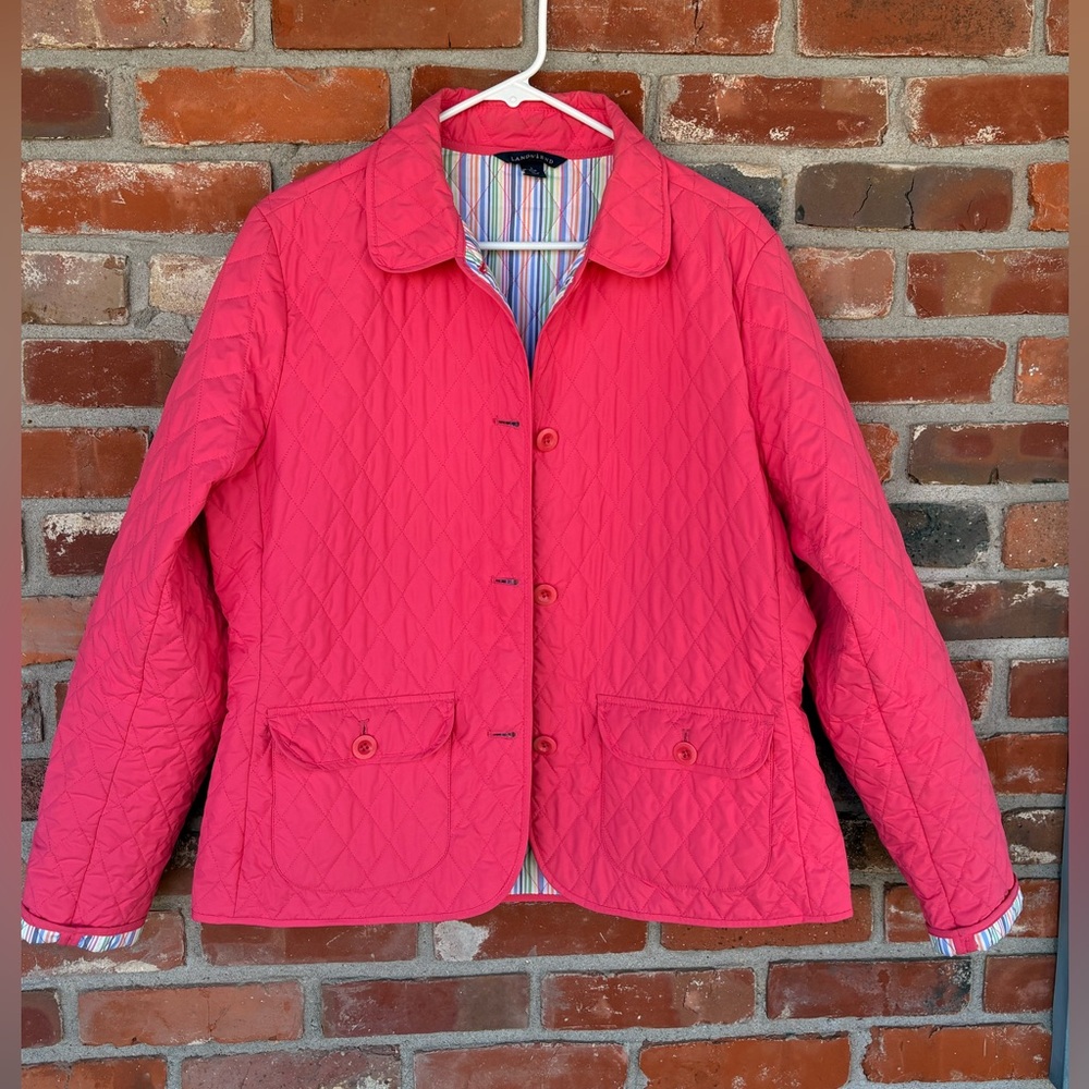 Lands End Pink Quilted Jacket Thermolite Sz Large Preowned - Picture 4 of 5